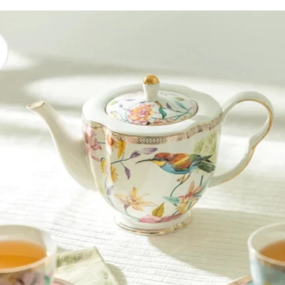 Grace 7 Piece Teaware Set Fine Porcelain Spring Flowers With Hummingbird - Picture 3 of 7